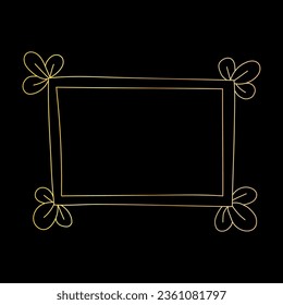 Marco dorado con gradiente dibujado a mano en forma de garabato aislado sobre fondo negro. Marco de foto vectorial, bello elemento decorativo vintage.