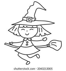 doodle hand drawn halloween clipart witch, kid, illustration vector EPS10