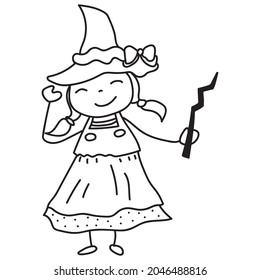 doodle hand drawn halloween clipart witch, kid, illustration vector EPS10
