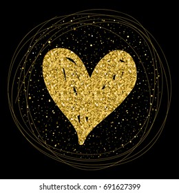 Doodle hand drawn heart for design t shirt, wedding card, bridal invitation, valentine's day poster, romantic travel brochures, scrapbook, album etc. Gold texture.