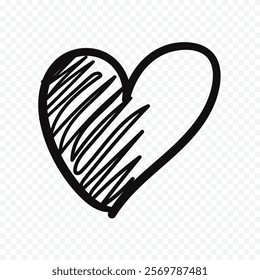Doodle hand drawn heart drawing on white background