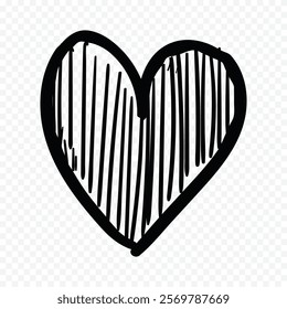 Doodle hand drawn heart drawing on white background