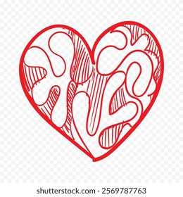 Doodle hand drawn heart drawing on white background
