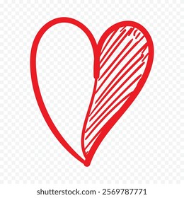 Doodle hand drawn heart drawing on white background