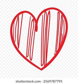 Doodle hand drawn heart drawing on white background