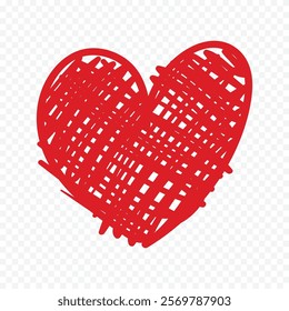 Doodle hand drawn heart drawing on white background