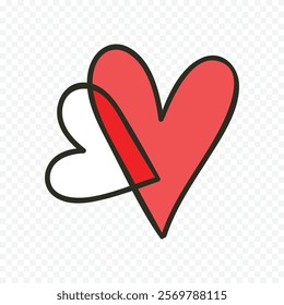 Doodle hand drawn heart drawing on white background