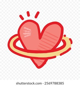 Doodle hand drawn heart drawing on white background