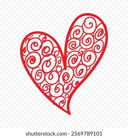 Doodle hand drawn heart drawing on white background
