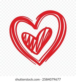 Doodle hand drawn heart drawing on white background
