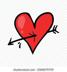 Doodle hand drawn heart drawing on white background