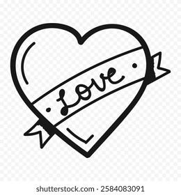 Doodle hand drawn heart drawing on white background