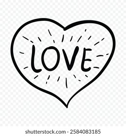 Doodle hand drawn heart drawing on white background