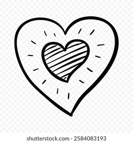 Doodle hand drawn heart drawing on white background