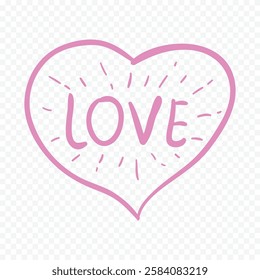 Doodle hand drawn heart drawing on white background