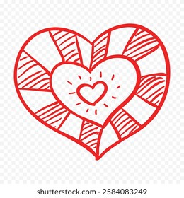 Doodle hand drawn heart drawing on white background