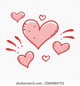 Doodle hand drawn heart drawing on white background