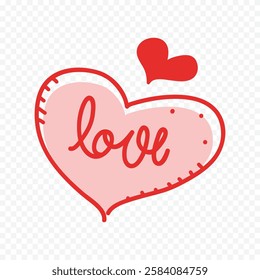 Doodle hand drawn heart drawing on white background