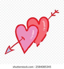 Doodle hand drawn heart drawing on white background