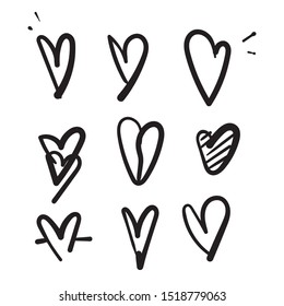 doodle hand drawn heart love icon illustration set