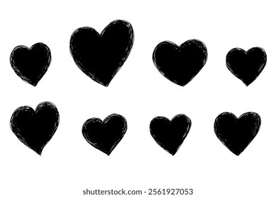 Doodle hand drawn hearts set. Sketch scribble scrawl heart. Valentine's Day. Line art Scribble vector illustration isolated on white background. 