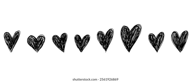 Doodle hand drawn hearts. Sketch scribble scrawl heart.Valentine's Day set. Line art Scribble vector illustration isolated on white background. 