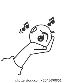 doodle handgezeichnete Hand halten Blase sprechen mit musikalischer Note Illustration