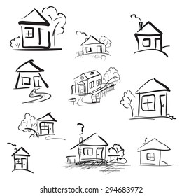 Hand Drawn Doodle House Set Vector: เวกเตอร์สต็อก (ปลอดค่าลิขสิทธิ์