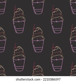 Doodle hand drawn ice cream vector seamless pattern. Sweet pastel desert. Lovely background for ice cream shop or candy store. Girly cute wallpaper. Print for textile, fabric and wrapping paper