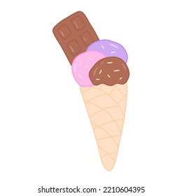 Doodle hand drawn ice cream vector isolated illustration. Sweet pastel desert. Lovely icons for ice cream shop or candy store. Girly cute stickers.