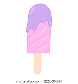 Doodle hand drawn ice cream vector isolated illustration. Sweet pastel desert. Lovely icons for ice cream shop or candy store. Girly cute stickers.