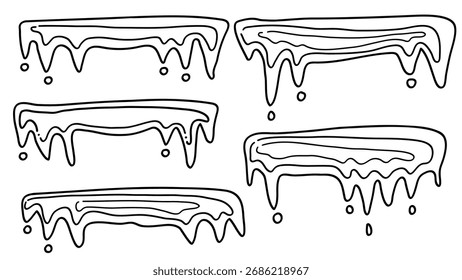 Doodle Hand Drawn Icicle Line Art Collection for Winter Border and Christmas Decoration. Vector illustration