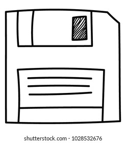 Doodle Hand Drawn icon design of a floppy disk