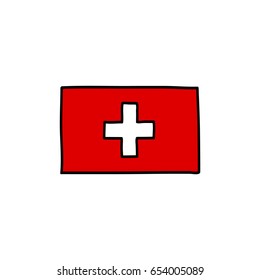 Doodle hand drawn icon. Flag of Switzerland.