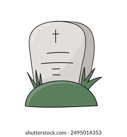 Doodle Hand Drawn Illustration. Halloween stories. Stone tombstone with the inscription RIP. Halloween decoration