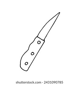 Doodle hand drawn illustration with knife. Knife for cooking. Kitchen tool for picking mushrooms. Simple illustration isolated on white background. Black linear elements.