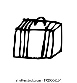 Doodle hand drawn illustration, suitcase, bag, for road path to travel, trip, vacation, isolated on the white background