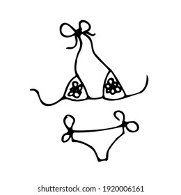 Doodle hand drawn illustration, swimsuit, for road path to travel, trip, sea, vacation, isolated on the white background