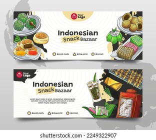 Colección de carteles horizontales para aperitivos indonesios a mano