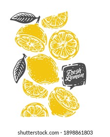 doodle hand drawn lemon with "Fresh Lemon"  handwritten lettering