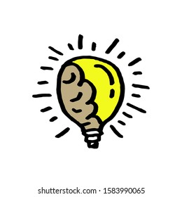 Doodle hand drawn light bulb icon with concept of idea. solution. isolated on white background. vector illustration 