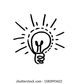 Doodle hand drawn light bulb icon with concept of idea. solution. isolated on white background. vector illustration 