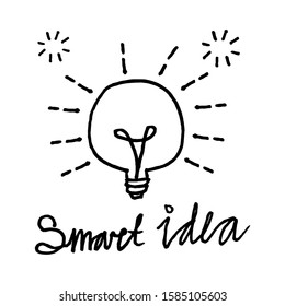 Doodle hand drawn light bulb icon with concept of idea. solution. isolated on white background. vector illustration