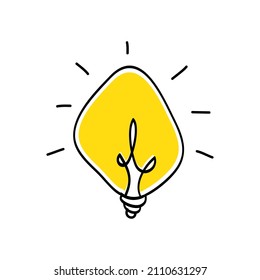 Doodle hand drawn of light bulb icon. Symbol of idea, creativity, innovation, inspiration. Vector illustration