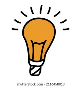 Doodle hand drawn light bulb icon. Idea symbol.Isolated on white background. Line art vector illustration.