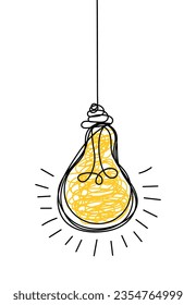 Doodle hand drawn light bulb icon. light bulb icon with concept of idea