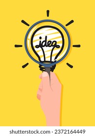 Icono de la bombilla dibujada a mano del garganta y foco del amplificador de la mano. Concepto de idea. Ilustración vectorial Diseño plano para banner, afiche, papel pintado y fondo.