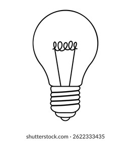 Doodle hand drawn light bulb outline isolated on white background.