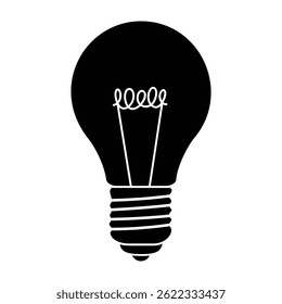 Doodle dibujado a mano bombilla silueta negra aislada sobre fondo blanco.