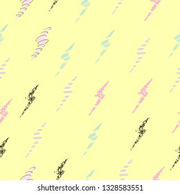 doodle hand drawn Lightning Bolts Vector Seamless Pattern. Repeat Background.